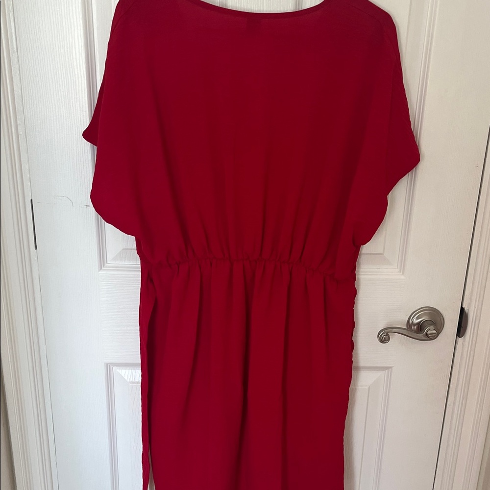 Red Wrap Mini Dress with Knot Detail - Picture 6 of 6